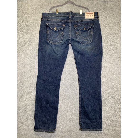 True Religion Jeans Men's 44 Blue Distressed Straight Cotton Preppy Denim Pants - Picture 2 of 7